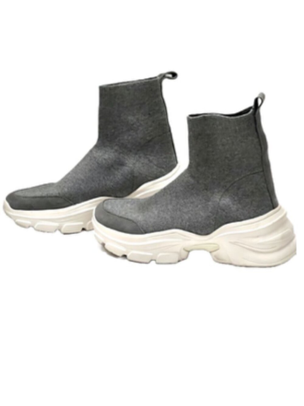 ZARA Sock Knit Sneakers Women’s Sz 8 Gray Stretch Comfy 2.5” Heel Chunky Booties